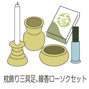 枕飾り三具足、線香ローソクセット